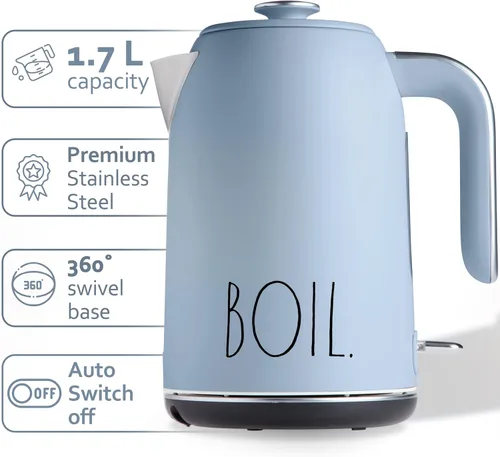 Vista 2 de Rae Dunn Hervidor eléctrico de agua caliente – Cafetera de acero inoxidable, tetera de té, base giratoria, con protección de apagado automático