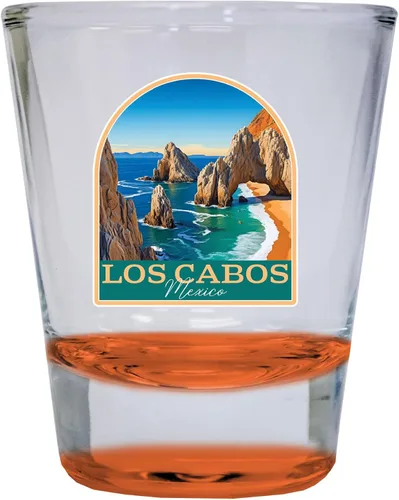 Vista 4 de Los Cabos Mexico Design B Souvenir - Vaso de chupito redondo de 1.5 onzas, color azul, paquete de 2