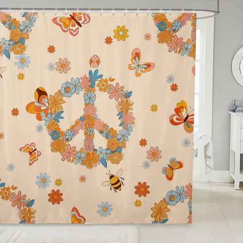 Vista 32 de Cortina de baño rústica de piel de vaca, estampado de calavera de toro y herradura, cortina de ducha de piel de animal occidental para niños