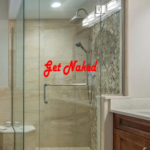 Vista 4 de Get Naked Vinyl Wall Decal, Funny Wall Decal for Bathroom