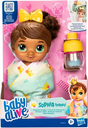 Vista 2 de Baby Alive Shampoo Snuggle Sophia Sparkle Brown Hair - Juego de muñecas de agua de 11 pulgadas, juguetes para niñas y niños de 3 años y más