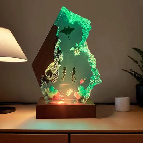 Vista 5 de Lámpara hecha a mano de la resina del océano 3D, luz de la noche de la resina accionada por USB para la decoración