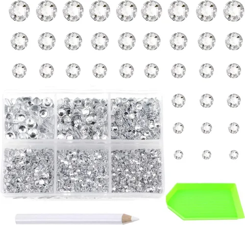 Vista 12 de AD Beads 4500 diamantes de imitación termoadhesivos con parte trasera plana, 6 tamaños (0.079-0.236 in), gemas de cristal redondas con pinzas