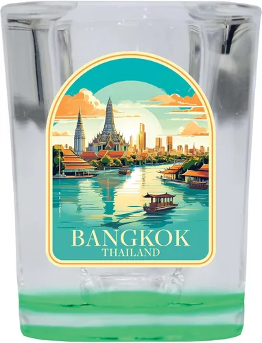 Vista 6 de Bangkok Thailand A Souvenir - Vaso de chupito cuadrado de 2.5 onzas, base azul, paquete de 2