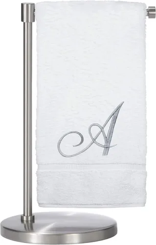 Vista 88 de Script R - Toalla de baño con monograma, regalo personalizado, 27 x 54 pulgadas, juego de 1 toalla bordada con texto dorado, 100% algodón turco Navy