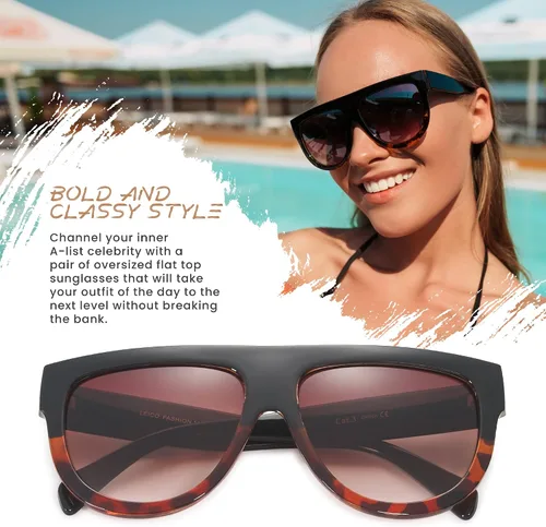 Vista 38 de Gafas de sol de gran tamaño con parte superior plana para mujer, diseño cuadrado grande, retro, gafas de sol