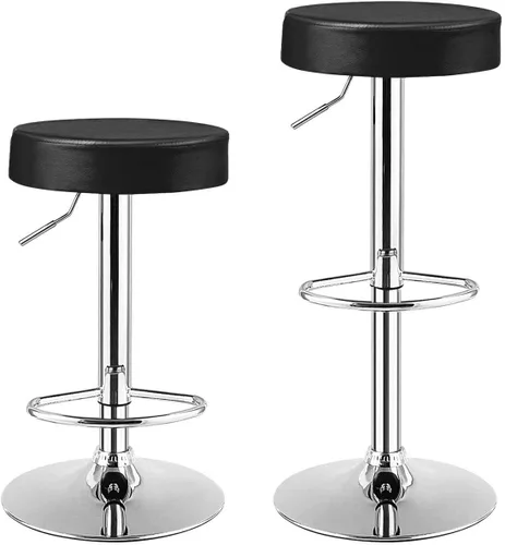 Vista 9 de ReunionG Juego de 2 taburetes de bar giratorios, taburetes de bar ajustables con reposapiés y base cromados, modernos taburetes de isla de piel