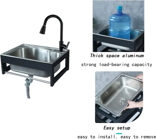 Vista 4 de Fregadero utilitario, fregadero de cocina de un solo tazón, fregadero de acero inoxidable montado en la pared, montaje en pared de acero inoxidable