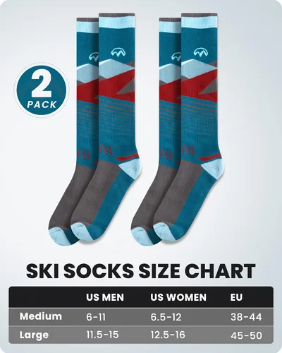 Vista 6 de OutdoorMaster Calcetines de esquí, paquete de 2 pares de calcetines térmicos de esquí y snowboard para hombre con diseño de puño antideslizante