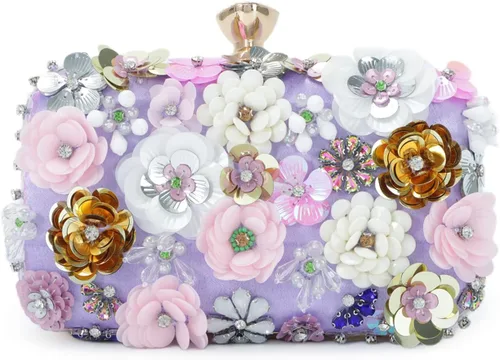 Vista 10 de Bolso de mano con flores para mujer, con cadena, para la noche, bolso de hombro Negro