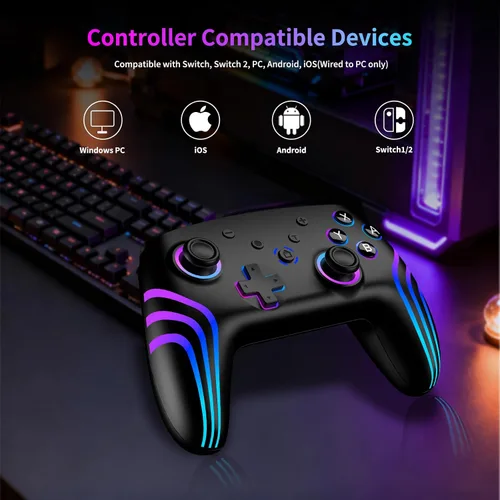 Vista 2 de VidPPluing 2 Pack Switch Controllers, RGB Switch 2 Controller for Nintendo Switch/Switch 2/Lite/OLED, Wireless Pro Controller with Motion