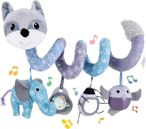 Vista 11 de Koty Juguetes para Asiento de Coche, Juguete de Peluche en Espiral para Bebés con Caja de Música, Sonajero y Cascabeles Colgantes para Cochecito