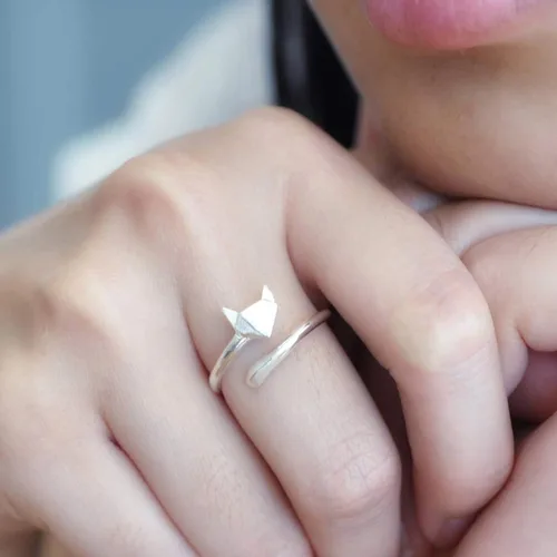 Vista 2 de Anillo de pulgar para mujer de plata de ley 925 con forma de zorro bonito anillo ajustable abierto talla 7 a 9 de EE UU Plata de ley plata de ley