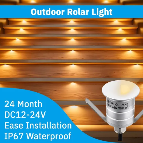 Vista 4 de Luz LED de escalón, 1W DC12-24V 3000K luces de suelo, esquina, empotrada, cubierta, luces de patio, mini luces de paso (3000 K, paquete de 4)