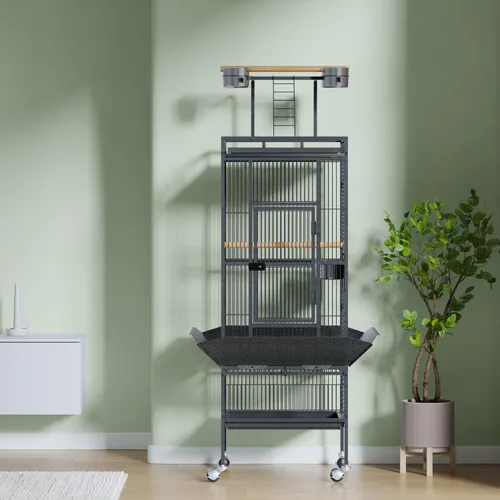Vista 6 de TrailBlaze Amplia jaula de metal grande de 61.5 pulgadas con tapa de juego y soporte rodante, jaula alta para loros con cuencos de alimentación