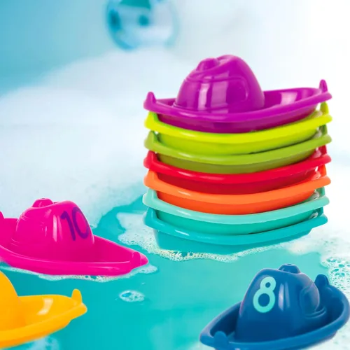 Vista 9 de Battat 10 botes de baño apilables - Horario de baño numerado y apilable - Juguetes flotantes para el baño, piscina, playa - Juguetes educativos
