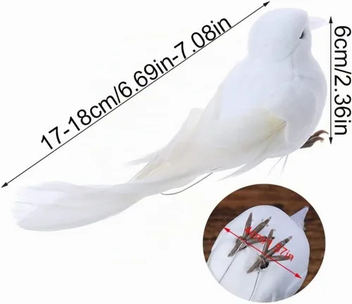 Vista 5 de HomeSoGood 2 palomas blancas de simulación, manualidades de pájaros artificiales, paloma de espuma para decoración del hogar, accesorios
