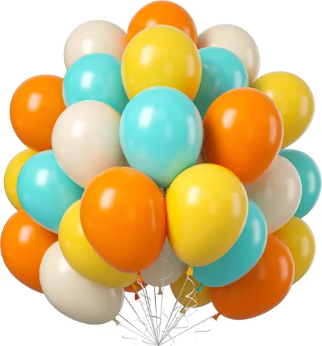 Vista 14 de Globos azules y naranjas, 50 unidades, globos de látex azules y naranjas, globos de fiesta azules y naranjas, decoración de cumpleaños para niñas