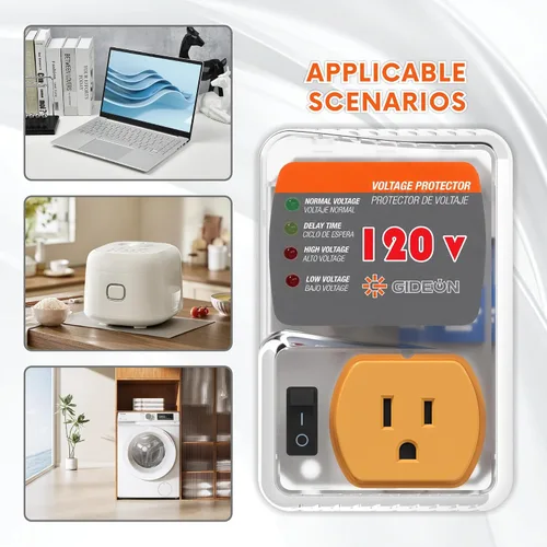 Vista 6 de Protector contra sobretensiones para refrigerador, enchufe de pared ajustable, protector de voltaje para electrodomésticos del hogar, caída