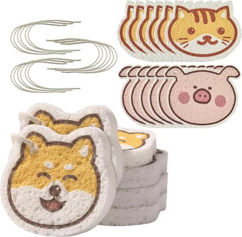 Vista 15 de JOYMOOP Esponja de cocina de dibujos animados, esponjas de celulosa para limpieza, esponjas antiarañazos para lavar platos, esponja reutilizable