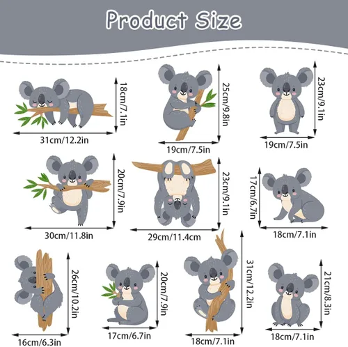 Vista 3 de Calcomanías de pared de ramas de árbol y koala para niños, calcomanías de pared para niños, decoración de pared para dormitorio de bebé, sala