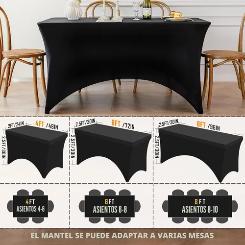 Vista 6 de Famstar Paño de Mesa Negro de 4 Pies de Elastano, Paño de Mesa Ajustado para Mesas Rectangulares, Fundas Elásticas Lavables Sin Arrugas