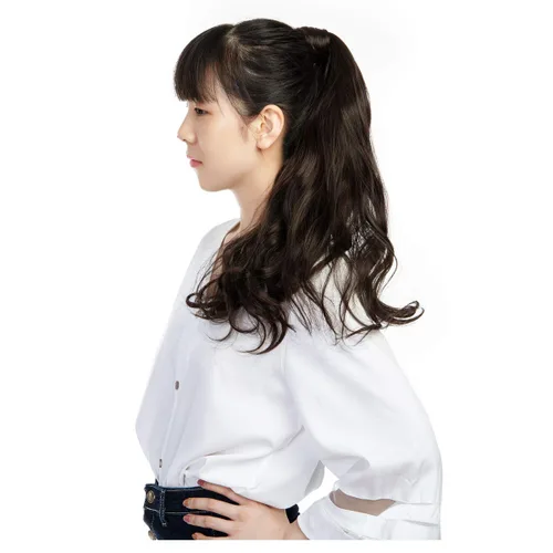 Vista 8 de Lelinta Extensión de cola de caballo rizada ondulada de 18 pulgadas para mujer, extensión de pelo sintético rubio ceniza mezcla Giner