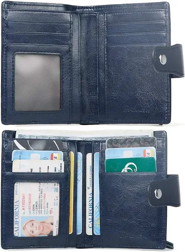 Vista 7 de BOSTANTEN - Billetera de cuero para mujer con bloqueo RFID, pequeña, con cremallera, de bolsillo, para tarjetas, con ventana para documento