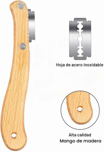 Vista 5 de Mudder Herramienta de puntuación de masa madre con 10 cuchillas reemplazables, mango de madera y 2 cuchillos con cubierta protectora para hornear