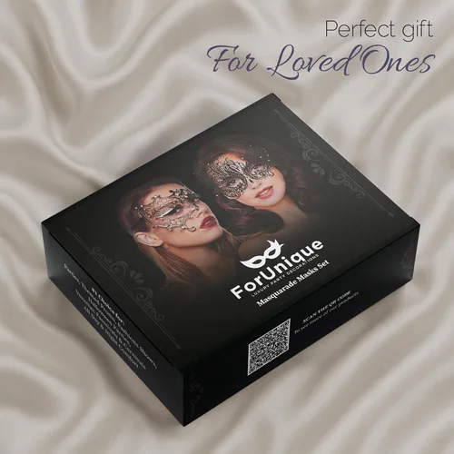 Vista 36 de Masquerade Mask for Couples Women and Men - 3 Pack Venetian Gold and Black Lace, Mardi Gras Mask