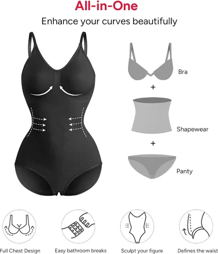 Vista 7 de Nebility Body moldeador de cintura sin costuras con cuello redondo y control de abdomen para mujer