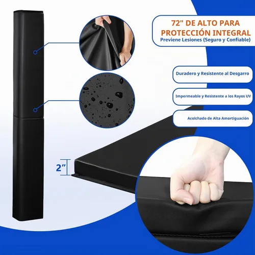 Vista 3 de Almohadillas de poste cuadrado para bastón de baloncesto, de lujo, resistente a la intemperie, poste de acolchado de 2/4 pulgadas de grosor Negro