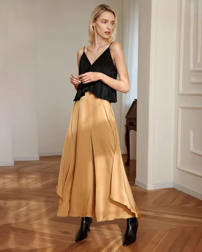 Vista 8 de LILYSILK Pantalones de seda de pierna ancha para mujer, pantalones palazzo de cintura alta