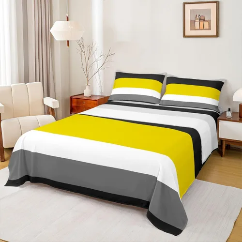 Vista 11 de Juego de sábanas de triángulo geométrico, color naranja, gris oscuro, gris claro, juego de ropa de cama individual para adolescentes y niñas, juego