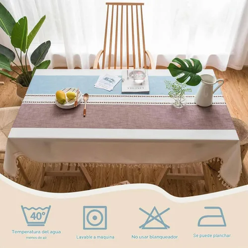 Vista 6 de Pahajim Mantel Rectangular a Rayas con Borlas Mantel Grueso de Lino y Algodón para Picnic al Aire Libre, Comedor y Decoración de Cocina para Fiestas