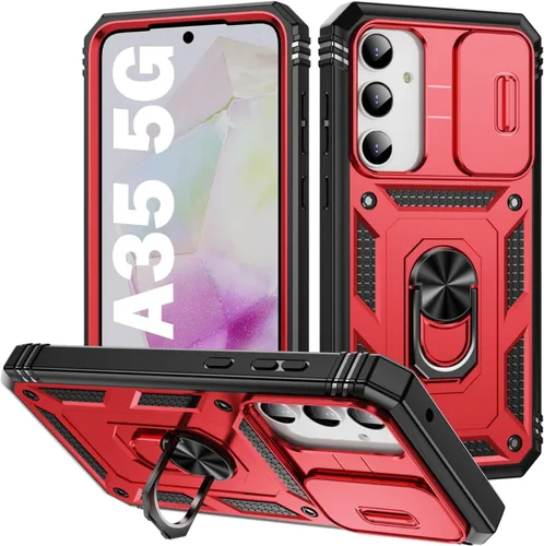 Vista 219 de PASNEW Funda militar para iPhone 13 Pro Max, cubierta de cámara deslizante y soporte de anillo de metal de 360°, carcasa rígida multicapa resistente
