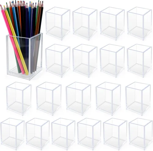 Vista 8 de Paquete de 10 soportes para bolígrafos de acrílico transparente, organizadores de escritorio para vasos de lápices Clear Acrylic Cups For Pens