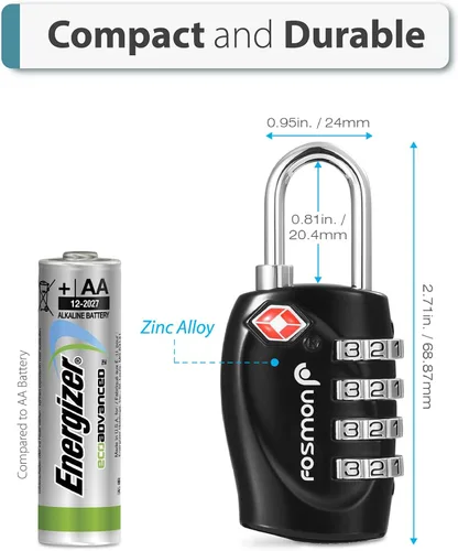 Vista 6 de Fosmon TSA Accepted Luggage Locks, 4 Pack, Resettable Multi-Use 4 Digit Combination Padlock, Zinc Alloy Shackle, Ideal for Travel Bag, Suitcase