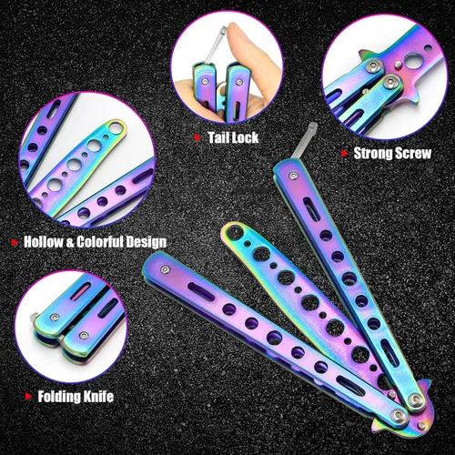 Vista 4 de MORDEN MS Herramienta de entrenamiento de dedos de práctica, herramienta Balisong plegable de metal de acero con pestillo para entrenar y practicar