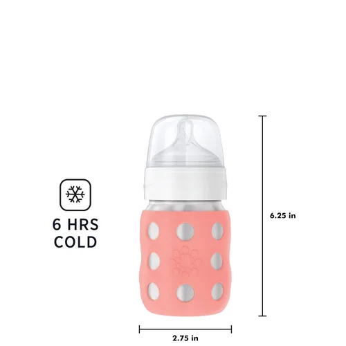 Vista 5 de Lifefactory Biberón de cuello ancho aislado al vacío de acero inoxidable de 8 onzas con pezón etapa 2 (3-6 meses) melón (LS2211WCA4)