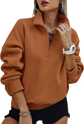 Vista 20 de PRETTYGARDEN Sudaderas de gran tamaño con media cremallera para mujer, sudaderas con capucha de forro polar 2025 de manga larga a la moda, tops