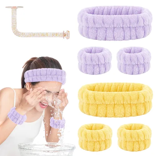 Vista 13 de CERETIA Juego de lavado facial – diadema, pulseras con soporte, toallas de muñeca de spa absorbentes de microfibra