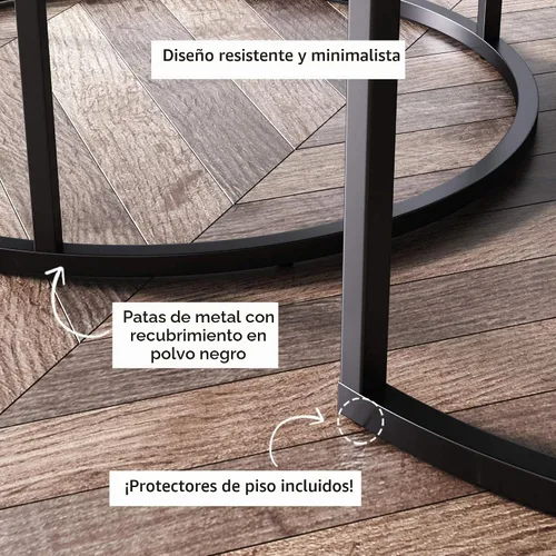 Vista 4 de Nathan James Stella - Juego de 2 mesas de café redondas y modernas, apilables, para sala de estar, con acabado de madera industrial y marco de metal