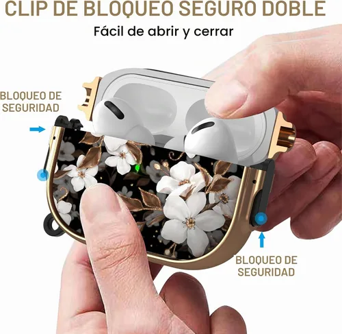 Vista 3 de Funda para AirPods Pro 2/1 con bloqueo de seguridad, compatible con Magsafe Negro + Blanco