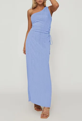 Vista 4 de AOHITE Vestido largo sexy de un hombro sin mangas con abertura lateral para mujer