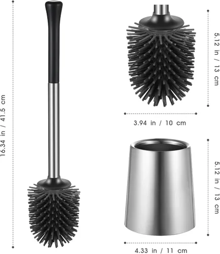 Vista 8 de HAMITOR Juego de 2 cepillos para inodoro: 2 unidades de silicona de acero inoxidable para limpieza profunda de inodoro para baño - Accesorios