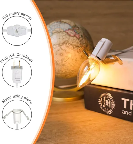 Vista 4 de 4 Cables de Accesorios con 4 Bombillas de Luz LED Cable Blanco de 6 Pies con Interruptor de Encendido/Apagado Enchufes E12 Bombillas LED Candelabra