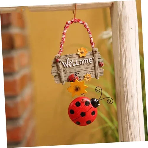 Vista 4 de Seven Star Ladybug - Letrero colgante de resina para puerta con cuerda, placa decorativa de bienvenida para puerta delantera, interior, hogar