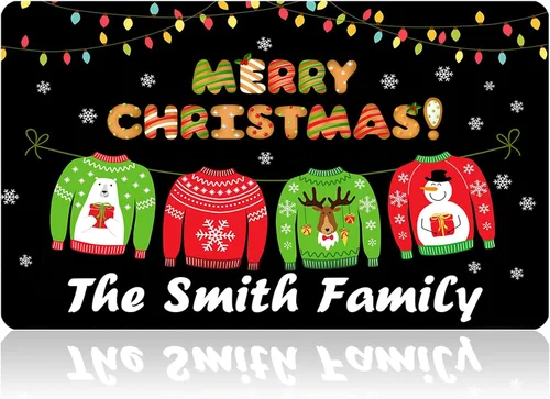 Vista 12 de Tapetes de puerta personalizados de bienvenida de Navidad para puerta delantera, tapete de invierno personalizado con nombre de la familia, tapetes