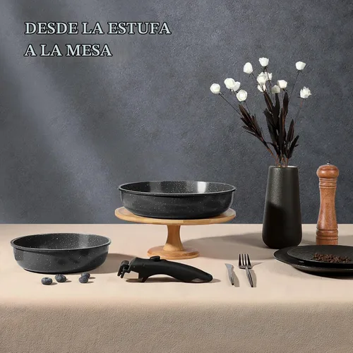 Vista 2 de GiPP Juego de sartenes antiadherentes de cerámica, mango extraíble, apto para lavavajillas y horno, sartenes antiadherentes con mango desmontable